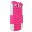 PINK AND WHITE APEX PERFORATED DOUBLE LAYER HARD CASE COVER FOR SAMSUNG GALAXY S 3 III