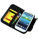 Black Flip Wallet Leather Case Cover For Samsung Galaxy S 3 III S3 I9300 with Strap