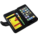 Deluxe Black PU Leather Folding Wallet Credit Card Case For Apple iPhone 5 5G with Strap